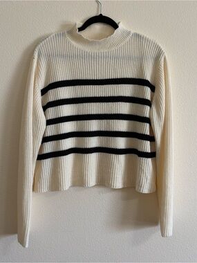 Women's Cream Striped Turtleneck Sweater